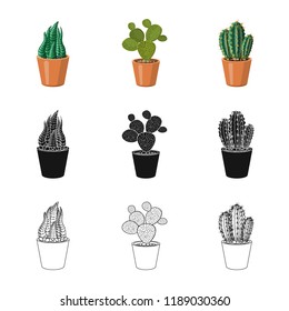 Vector illustration of cactus and pot sign. Collection of cactus and cacti stock vector illustration.