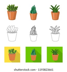 Vector illustration of cactus and pot sign. Collection of cactus and cacti stock vector illustration.
