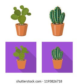 Vector illustration of cactus and pot sign. Set of cactus and cacti vector icon for stock.