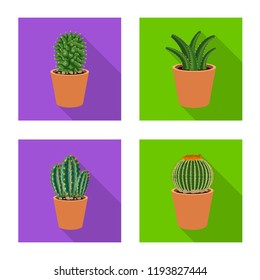 Vector illustration of cactus and pot sign. Collection of cactus and cacti stock vector illustration.