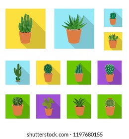 Vector illustration of cactus and pot sign. Set of cactus and cacti vector icon for stock.