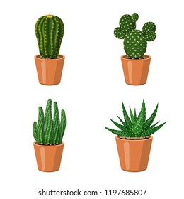 Vector illustration of cactus and pot sign. Collection of cactus and cacti vector icon for stock.