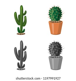 Vector illustration of cactus and pot sign. Set of cactus and cacti stock symbol for web.