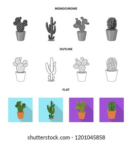 Vector illustration of cactus and pot sign. Set of cactus and cacti stock vector illustration.