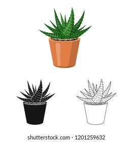 Vector illustration of cactus and pot sign. Collection of cactus and cacti stock symbol for web.