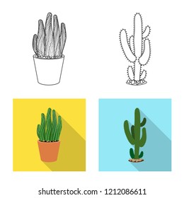 Vector illustration of cactus and pot sign. Set of cactus and cacti stock vector illustration.
