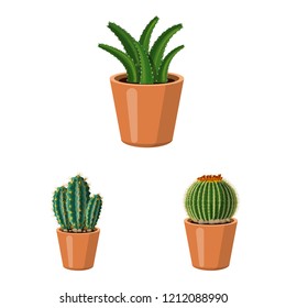 Vector illustration of cactus and pot sign. Collection of cactus and cacti stock vector illustration.