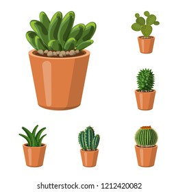 Vector illustration of cactus and pot sign. Set of cactus and cacti stock vector illustration.