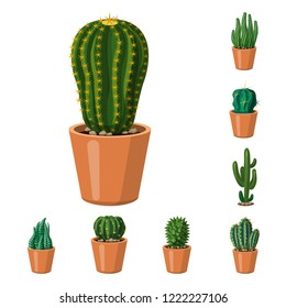 Vector illustration of cactus and pot sign. Set of cactus and cacti vector icon for stock.