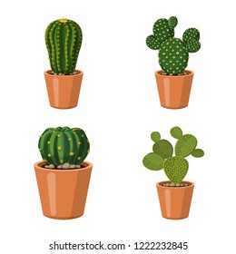 Vector illustration of cactus and pot sign. Set of cactus and cacti stock vector illustration.