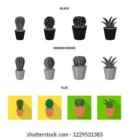 Vector illustration of cactus and pot sign. Set of cactus and cacti vector icon for stock.