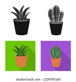 Vector illustration of cactus and pot sign. Set of cactus and cacti vector icon for stock.