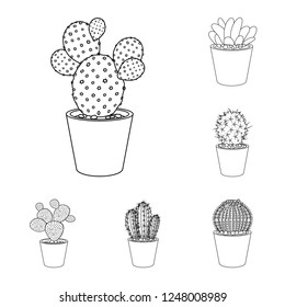 Vector illustration of cactus and pot sign. Set of cactus and cacti stock symbol for web.
