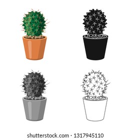 Vector illustration of cactus and pot sign. Collection of cactus and cacti vector icon for stock.