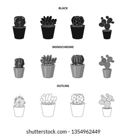 Vector illustration of cactus and pot sign. Set of cactus and cacti vector icon for stock.