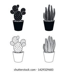 Vector illustration of cactus and pot sign. Set of cactus and cacti stock vector illustration.