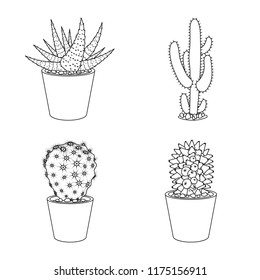 Vector illustration of cactus and pot symbol. Collection of cactus and cacti stock vector illustration.