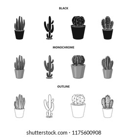 Vector illustration of cactus and pot symbol. Collection of cactus and cacti stock vector illustration.