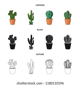 Vector illustration of cactus and pot symbol. Collection of cactus and cacti stock vector illustration.