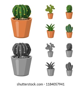 Vector illustration of cactus and pot symbol. Set of cactus and cacti stock symbol for web.