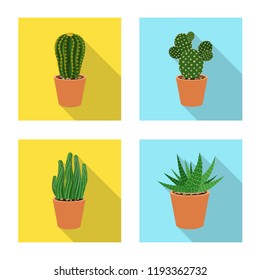 Vector illustration of cactus and pot symbol. Set of cactus and cacti vector icon for stock.