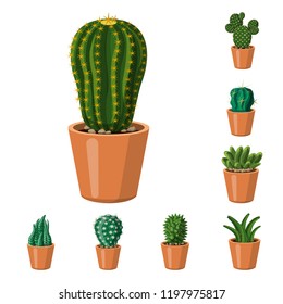 Vector illustration of cactus and pot symbol. Set of cactus and cacti stock symbol for web.