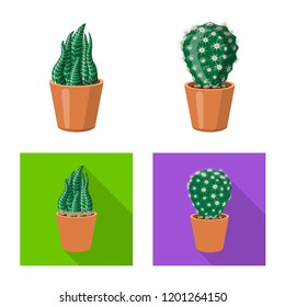 Vector illustration of cactus and pot symbol. Collection of cactus and cacti vector icon for stock.