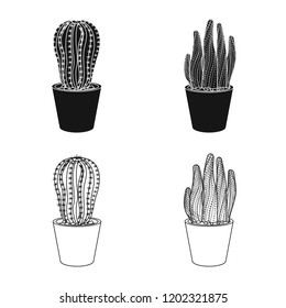 Vector illustration of cactus and pot symbol. Collection of cactus and cacti vector icon for stock.