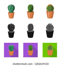 Vector illustration of cactus and pot symbol. Collection of cactus and cacti stock symbol for web.