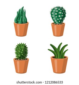 Vector illustration of cactus and pot symbol. Collection of cactus and cacti vector icon for stock.