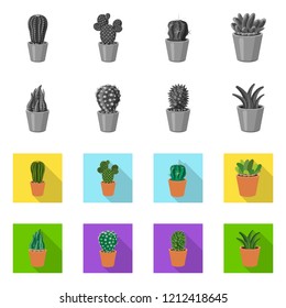 Vector illustration of cactus and pot symbol. Collection of cactus and cacti stock symbol for web.