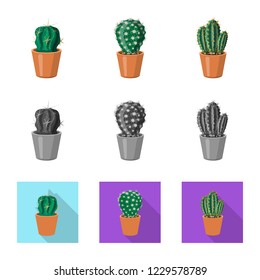 Vector illustration of cactus and pot symbol. Collection of cactus and cacti stock vector illustration.