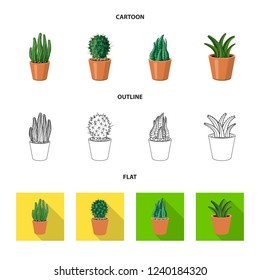 Vector illustration of cactus and pot symbol. Set of cactus and cacti stock vector illustration.