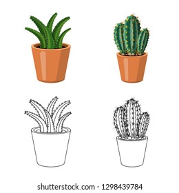 Vector illustration of cactus and pot symbol. Set of cactus and cacti stock vector illustration.