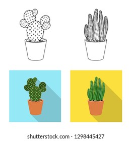 Vector illustration of cactus and pot symbol. Set of cactus and cacti stock symbol for web.