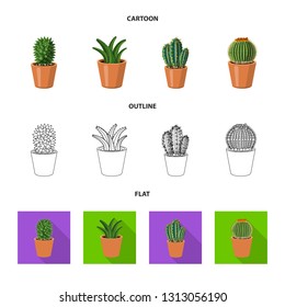 Vector illustration of cactus and pot symbol. Set of cactus and cacti vector icon for stock.