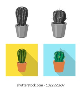 Vector illustration of cactus and pot symbol. Set of cactus and cacti vector icon for stock.
