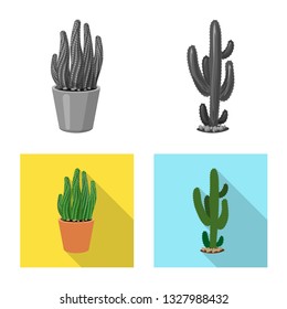 Vector illustration of cactus and pot symbol. Set of cactus and cacti vector icon for stock.