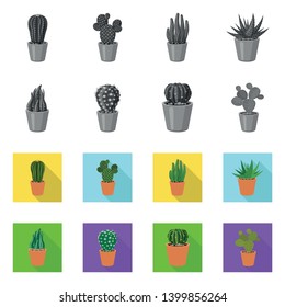 Vector illustration of cactus and pot symbol. Collection of cactus and cacti vector icon for stock.
