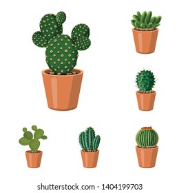 Vector illustration of cactus and pot symbol. Collection of cactus and cacti stock vector illustration.