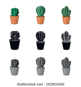 Vector illustration of cactus and pot symbol. Set of cactus and cacti vector icon for stock.