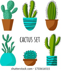 Vector illustration cactus set. Mexican cacti on white background.