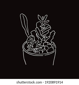 Vector Illustration of Cactus Succulent Plant in Black and White Background and Line Art Design