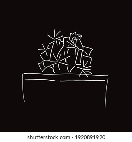 Vector Illustration of Cactus Succulent Plant in Black and White Background and Line Art Design