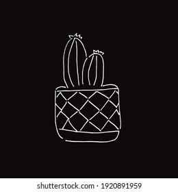 Vector Illustration of Cactus Succulent Plant in Black and White Background and Line Art Design