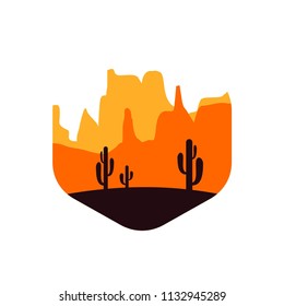 vector illustration of cactus tree silhouette in desert with mountains background