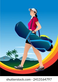 Vector illustration of a caddy performing his duties on the golf course.