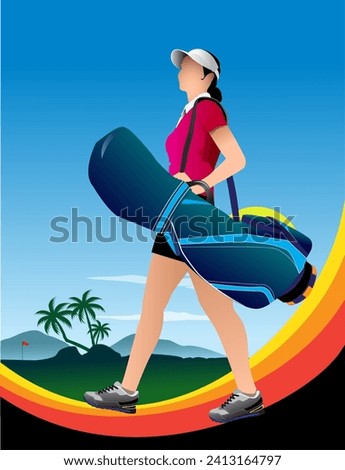 Vector illustration of a caddy performing his duties on the golf course.