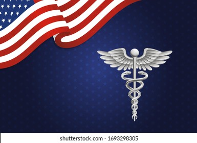 Vector illustration of Caduceus medical symbol with american flag