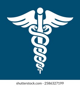 Vector illustration of Caduceus medical symbol. Classic Greek mythological symbol of the Caduceus - two serpents wrapped around a winged staff.